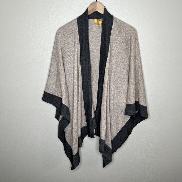 Himalaya Handmade Cashmere Poncho Cardigan Contrast Shawl Gray Open Front - Picture 2 of 6